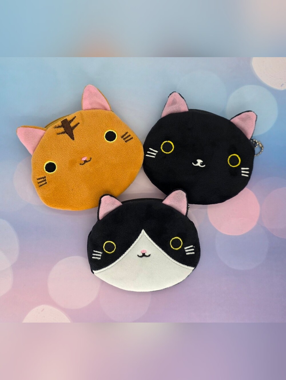 Cute Cat Face Plush Coin Purse Bundle Set